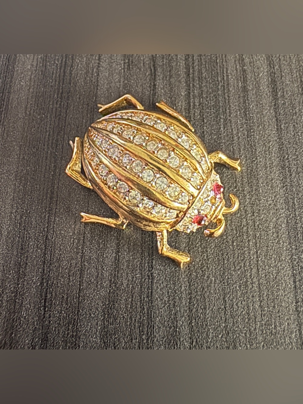 Vintage D'Orlan Gold Plated Beetle Scarab Brooch Pin Swarovski Crystals